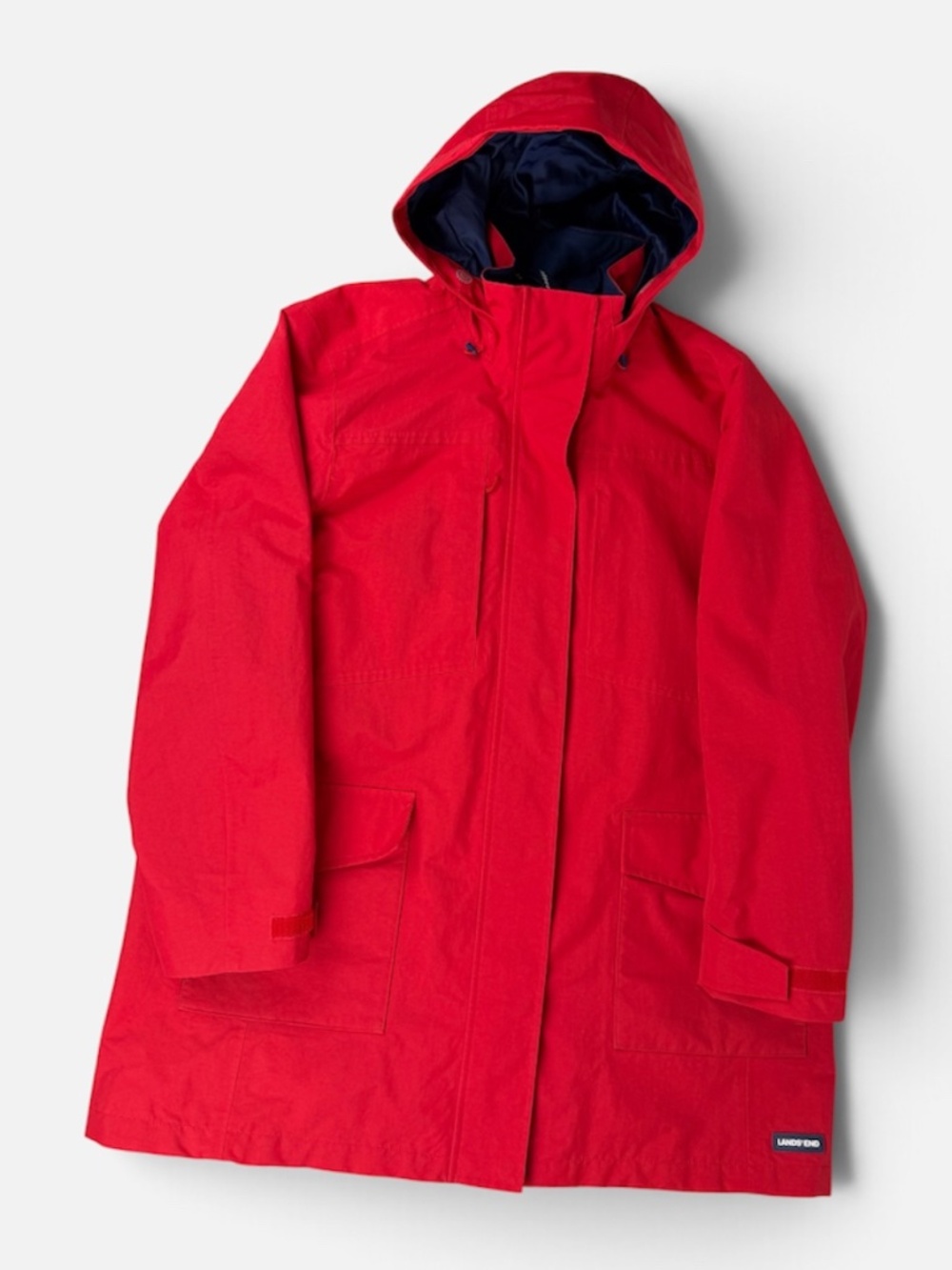 Lands' End Red Hooded Parka Coat Woman’s Size XL/P Full Zip Long Winter Momcore